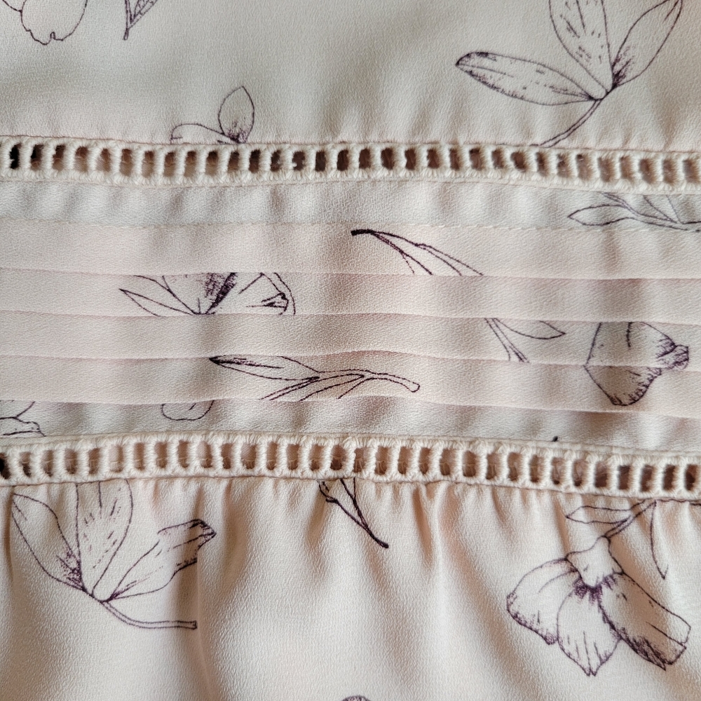 🌟 LC LAUREN CONRAD Light Peach Blouse Floral Peasant Balloon Sleeve Wm's Sz M - Picture 5 of 7